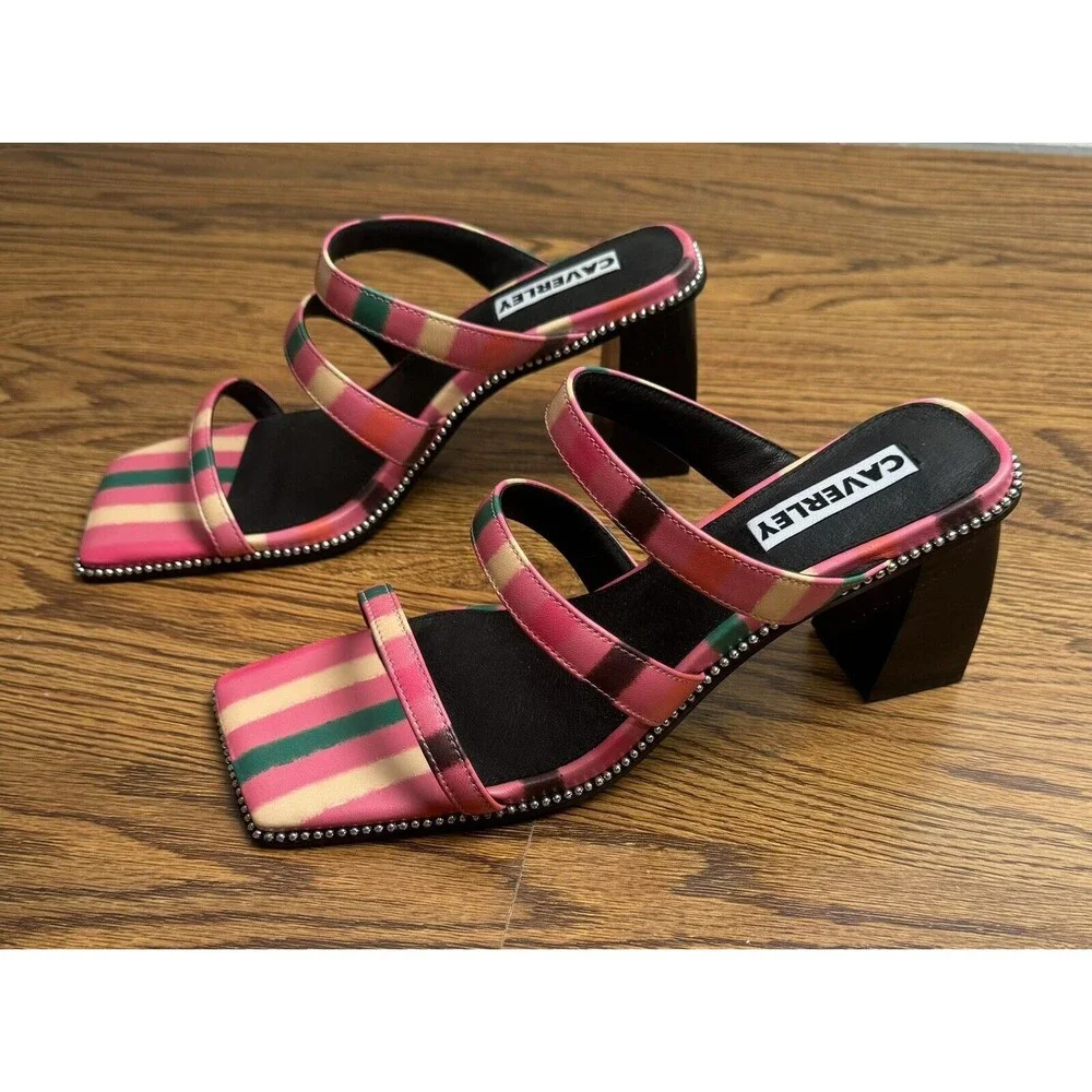 Anthropologie Caverley Women Nora Mule Pink Stripe Heels Shoes Size EU 41/US 9